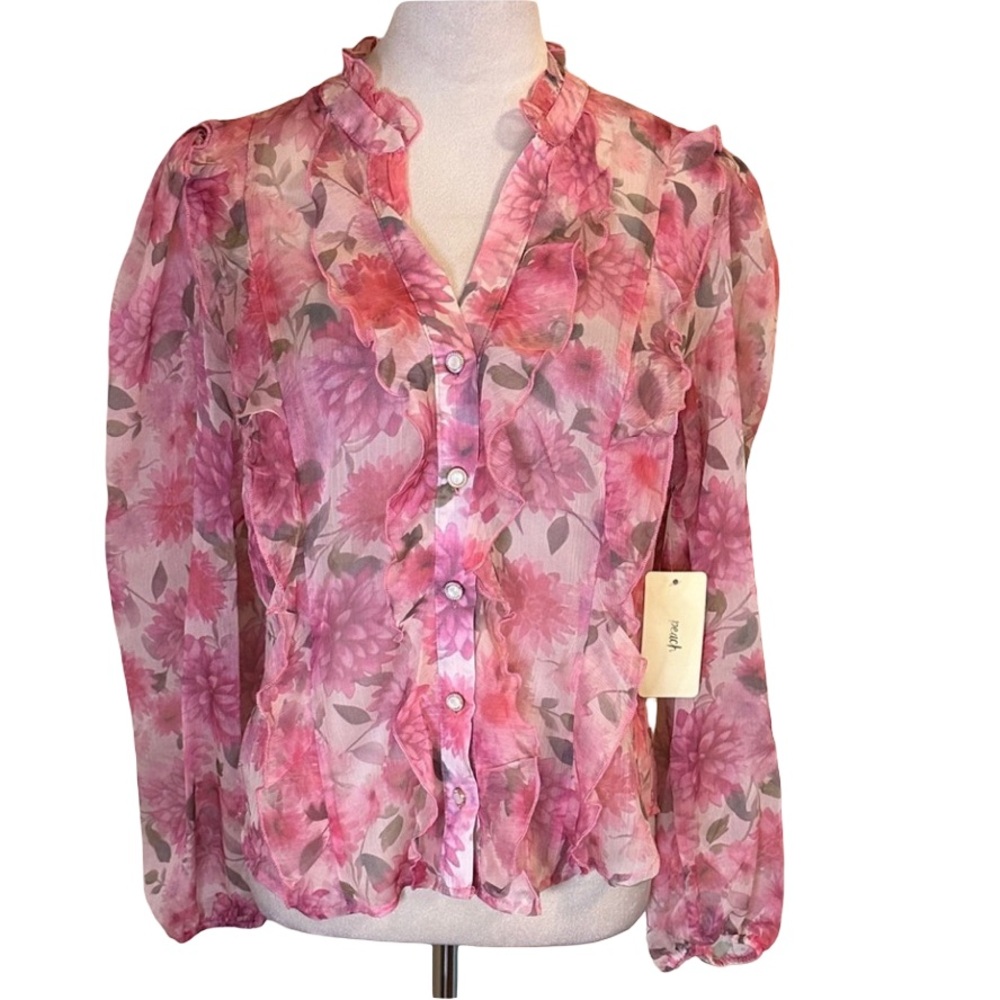 Elegant Floral Sheer Blouse